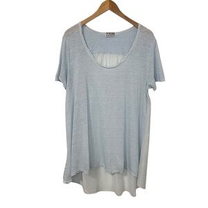 CP Shades For Seaside Womens Linen Cotton Silk Short Sleeve Tunic Top Large Blue